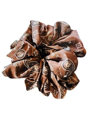 Western Print Oversized Hair Scrunchie Brown New